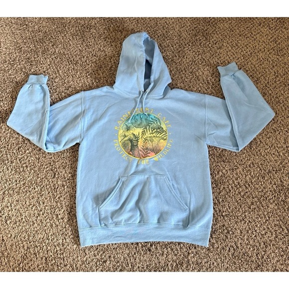 Rainforest Cafe Tops - Rainforest Cafe Women's Light Blue "Protect the Wildlife" Hoodie Size Medium